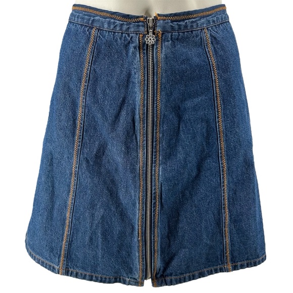 Vintage Dresses & Skirts - VTG 90s Y2K Unionbay Zip Front Lightweight Denim Skirt Flower Zipper Pull Sz 13